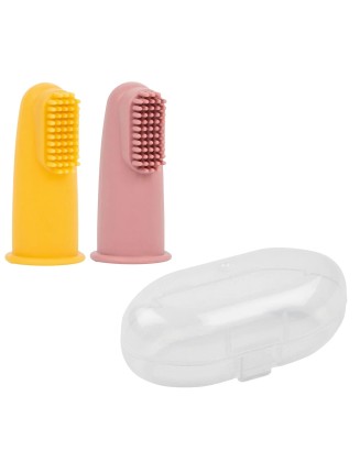 Силиконски четки за заби со кутија, yellow-pink - Nattou