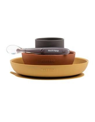 Силиконски сет од 4 дела, ochre-terracotta - Nattou