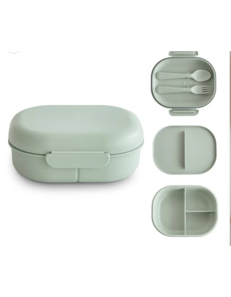Кутија за храна - Зелена (со вклучен прибор), Mushie