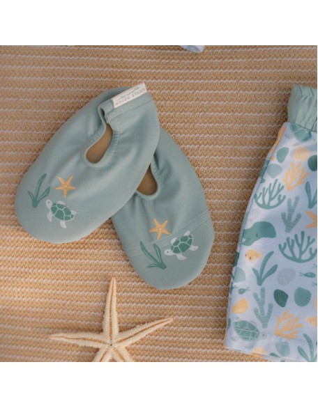 Чевли за плажа Green Seashells and Stripes - Little Dutch