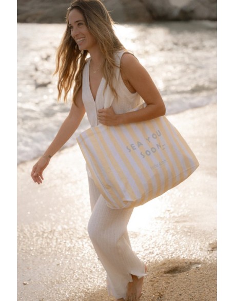 Торба за плажа Yellow Stripes - Little Dutch