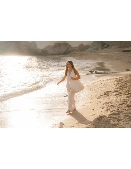 Торба за плажа Yellow Stripes - Little Dutch