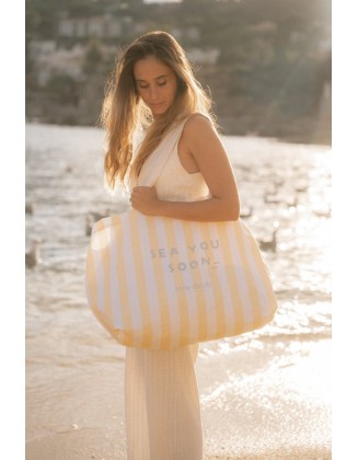 Торба за плажа Yellow Stripes - Little Dutch