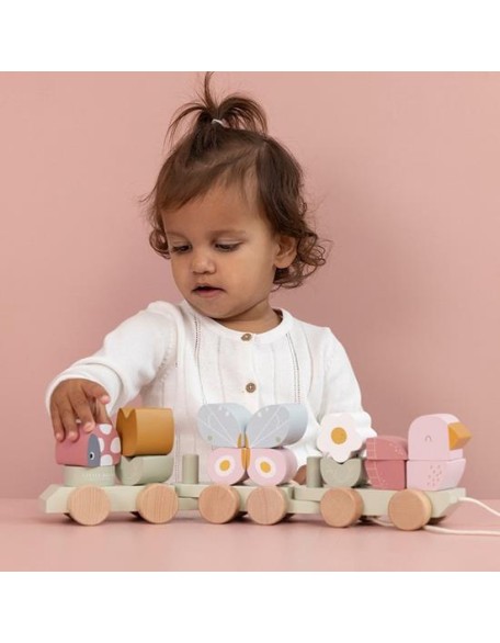 Дрвен воз сложувалка - Flowers and Butterflies, Little Dutch