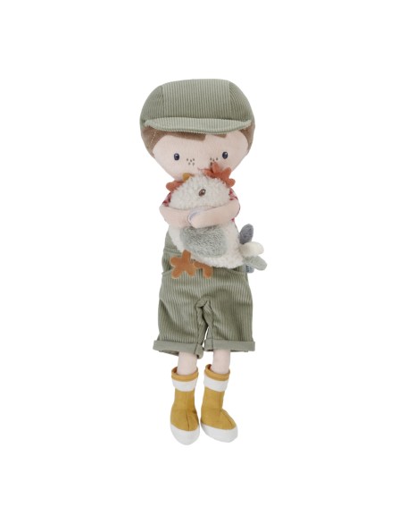 Мека кукла Џим фармер со кокошка - 35 см, Little Dutch