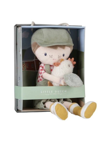 Мека кукла Џим фармер со кокошка - 35 см, Little Dutch