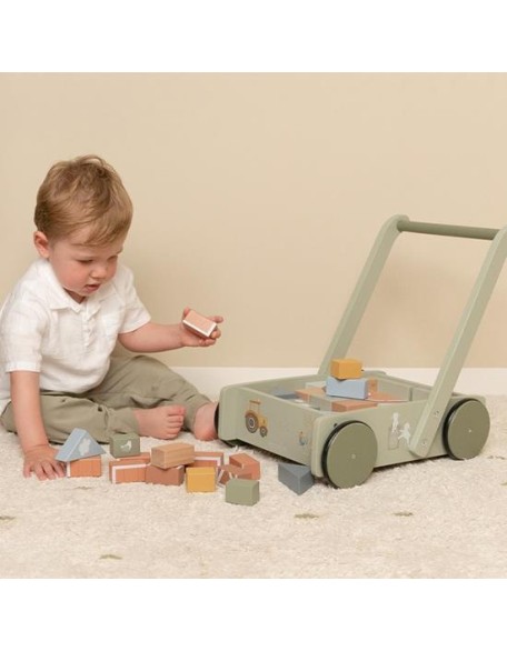 Дрвена количка со коцки - Little Farm, Little Dutch