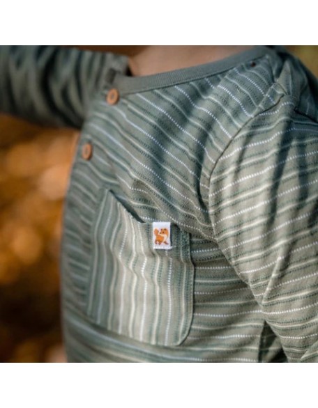 Блуза на долги ракави 74 - Green Forest Friends Stripe, Little Dutch