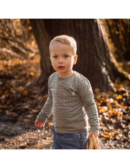 Блуза на долги ракави 74 - Green Forest Friends Stripe, Little Dutch