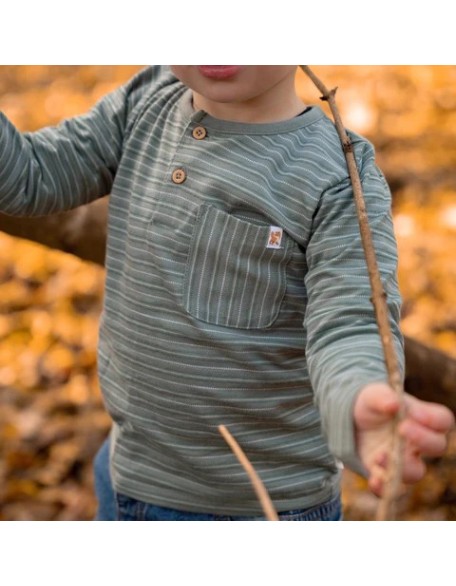 Блуза на долги ракави 74 - Green Forest Friends Stripe, Little Dutch